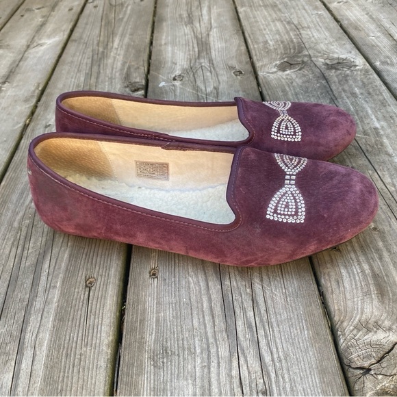 Ugg Sherpa Lined Ballet Flats Size 10 Burgundy - Picture 2 of 8